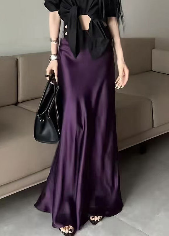 Solid Waist Summer Bohemian Silk Purple Skirts High