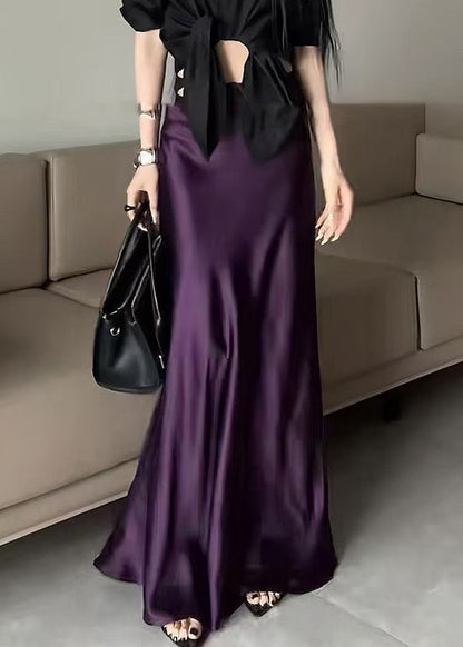 Solid Waist Summer Bohemian Silk Purple Skirts High