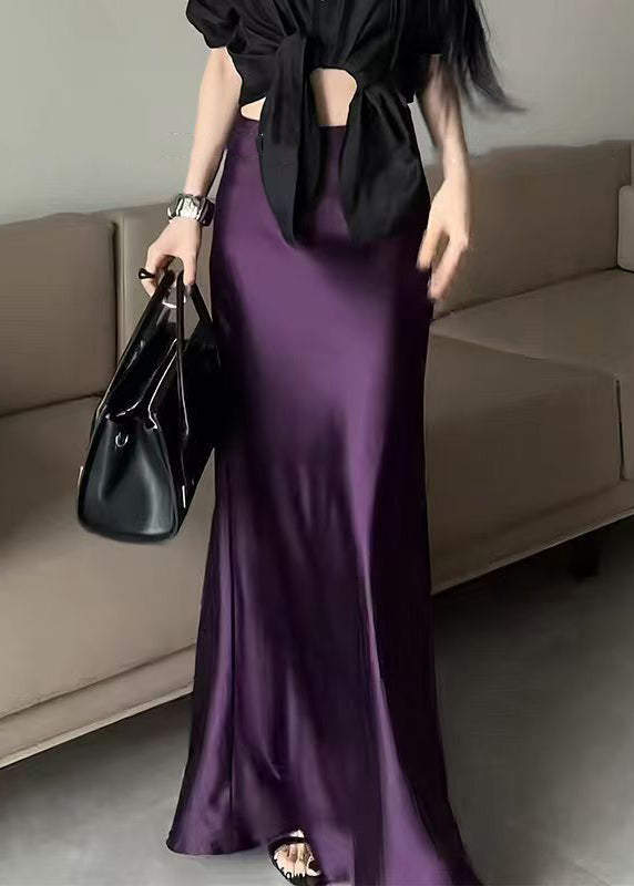 Solid Waist Summer Bohemian Silk Purple Skirts High