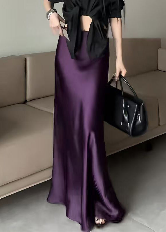 Solid Waist Summer Bohemian Silk Purple Skirts High