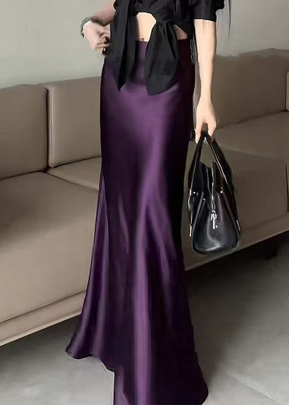 Solid Waist Summer Bohemian Silk Purple Skirts High