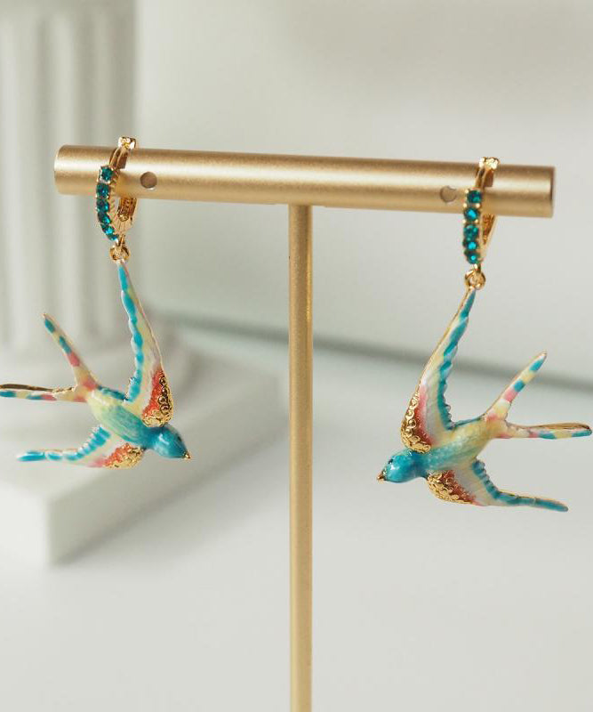 Swallow Copper Gem Drop Rainbow Stone Alloy Enamel Bohemian