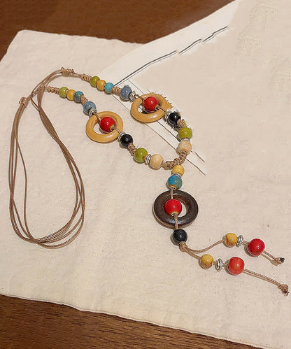 Nylon Necklace Rope Rainbow Beads Pendant Ceramic Bohemian