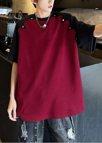 Rivet Cotton Tees Patchwork Bohemian Red Graphic Mens Summer