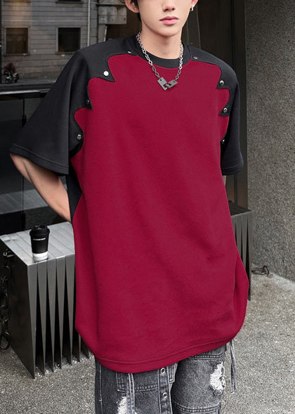 Rivet Cotton Tees Patchwork Bohemian Red Graphic Mens Summer