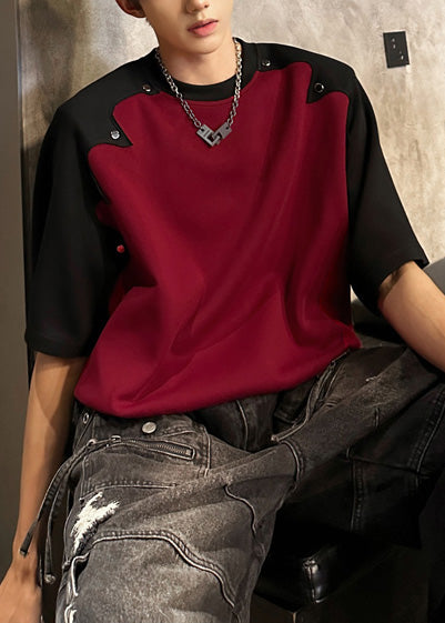 Rivet Cotton Tees Patchwork Bohemian Red Graphic Mens Summer