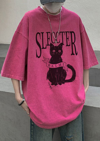 Oversized Bohemian Rose Cotton Cats T Shirt Mens Letter Half