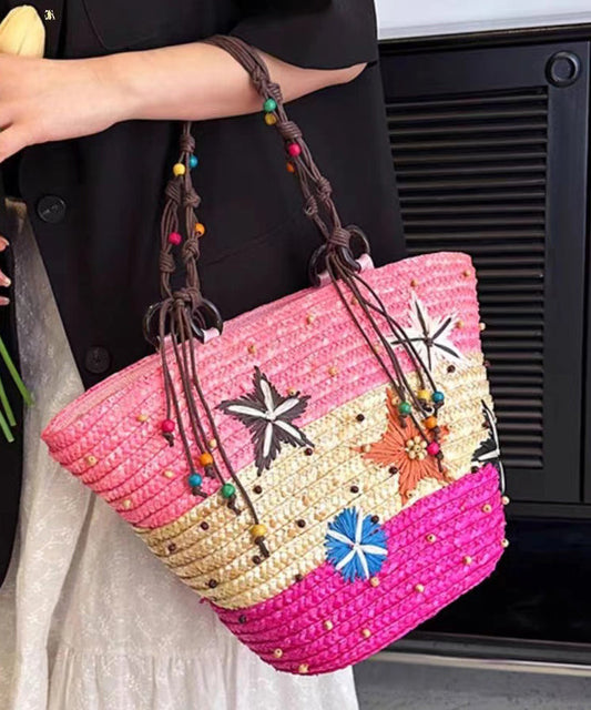 Bohemian Rose Handmade Straw Woven Satchel Bag Handbag HJ1002