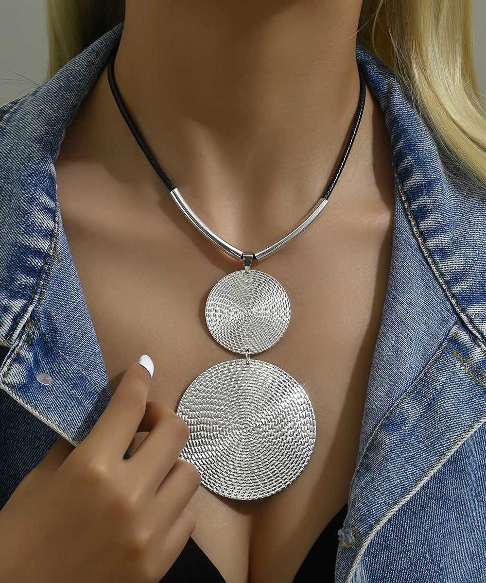 Metal Pendant Silk Bohemian Asymmetrical Necklace