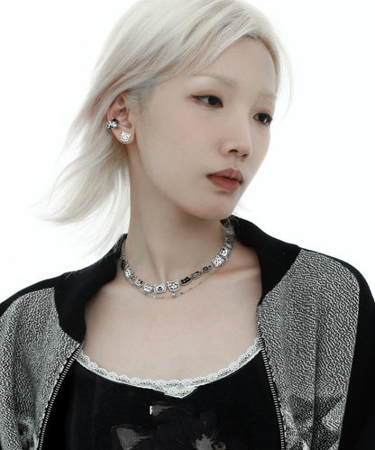 Bohemian Stainless Steel Silk Cat Necklace Double-Layer Graffiti