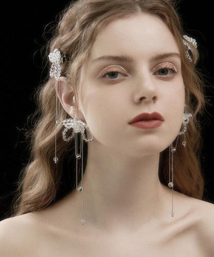 Alloy Tassel Butterfly Crystal Earrings Drop Bohemian White