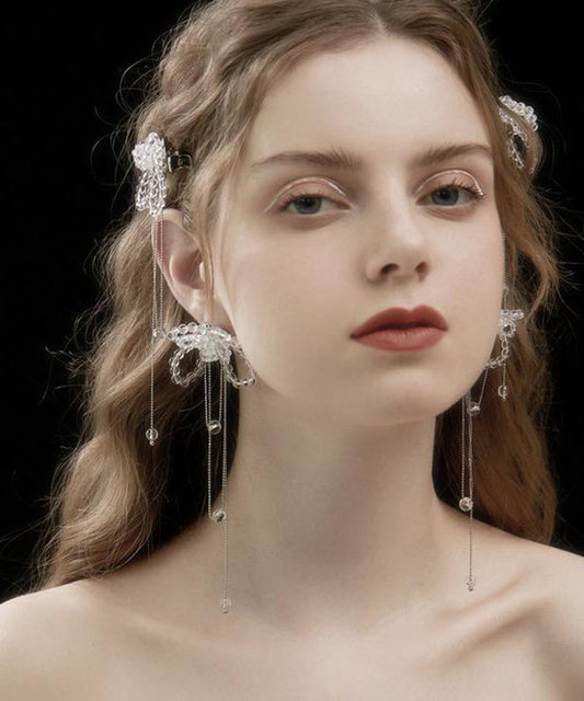 Alloy Tassel Butterfly Crystal Earrings Drop Bohemian White