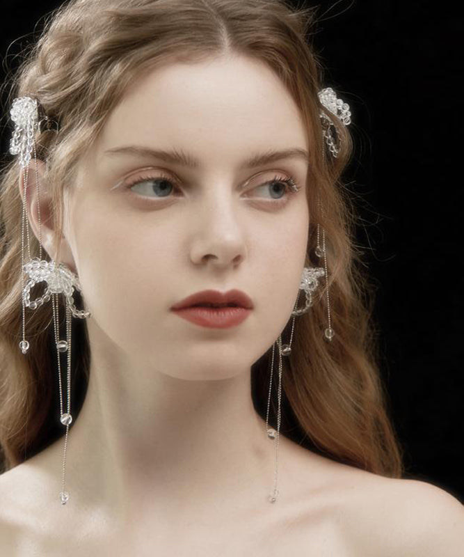 Alloy Tassel Butterfly Crystal Earrings Drop Bohemian White