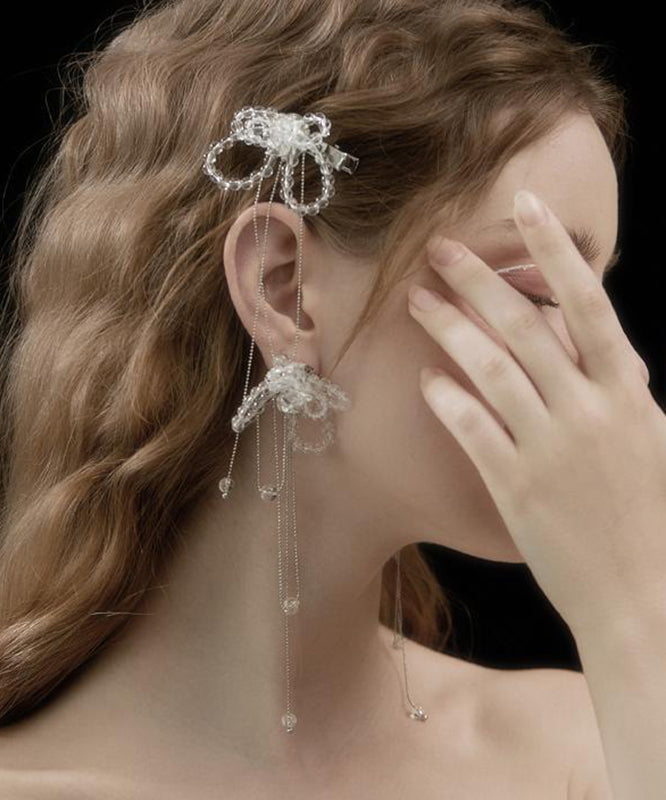 Alloy Tassel Butterfly Crystal Earrings Drop Bohemian White