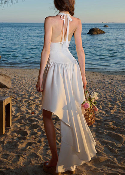 Backless Low White High Bohemian Design Sleeveless Dress Vacation