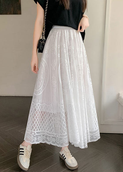 Waist Skirt Hollow Bohemian Lace Out High White