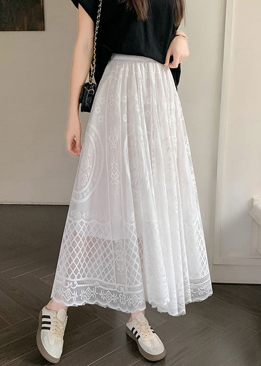 Waist Skirt Hollow Bohemian Lace Out High White