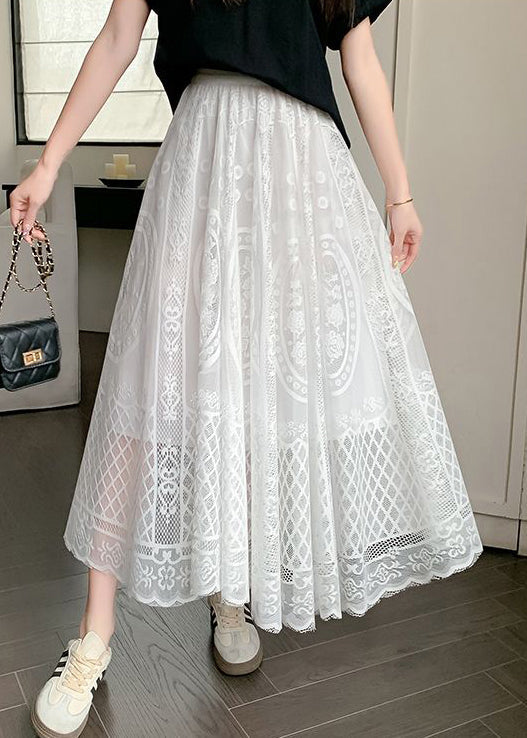 Waist Skirt Hollow Bohemian Lace Out High White