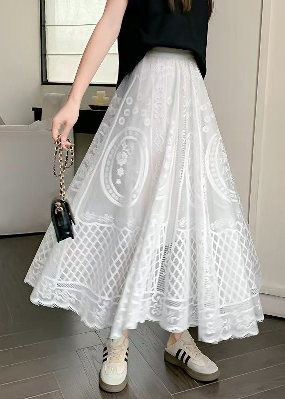 Waist Skirt Hollow Bohemian Lace Out High White