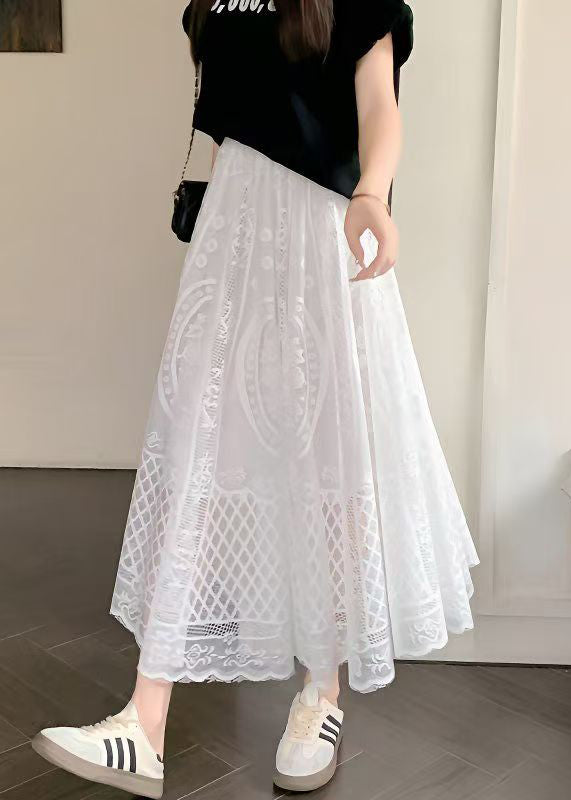 Waist Skirt Hollow Bohemian Lace Out High White