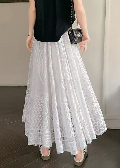 Waist Skirt Hollow Bohemian Lace Out High White