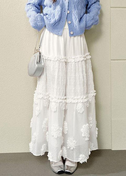 Skirts Waist Ruffled High Cotton White Summer Bohemian