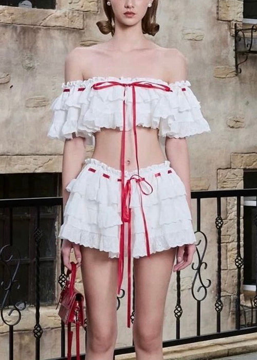 Two Bohemian Cotton Piece Set Up Ruffled White Lace Summer