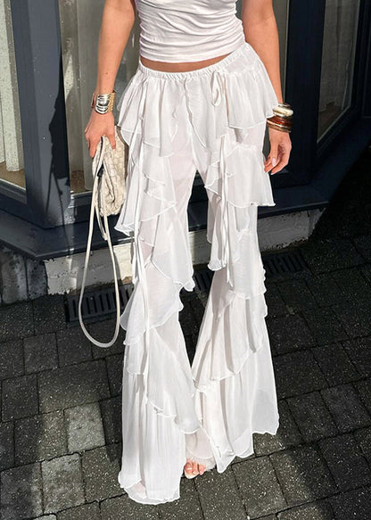 Tulle Trousers Summer White Ruffles Bell-bottom Bohemian