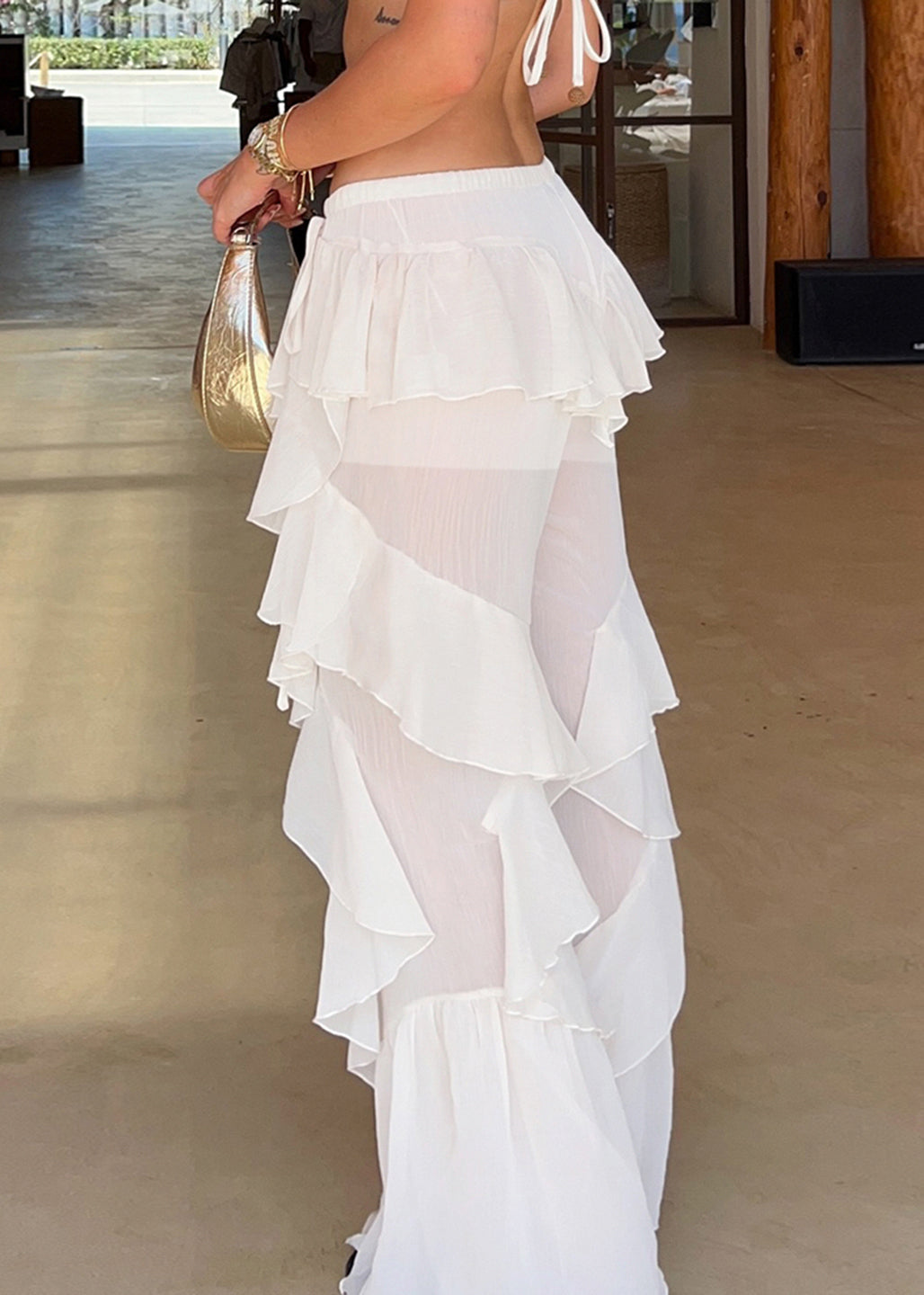 Tulle Trousers Summer White Ruffles Bell-bottom Bohemian