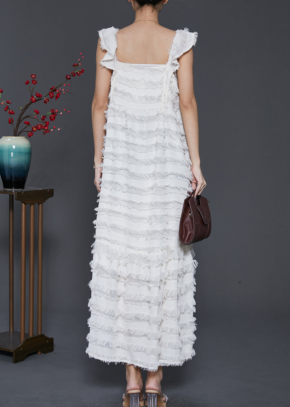 Bohemian White Tasseled Cotton Summer Dresses Sleeveless SD1011