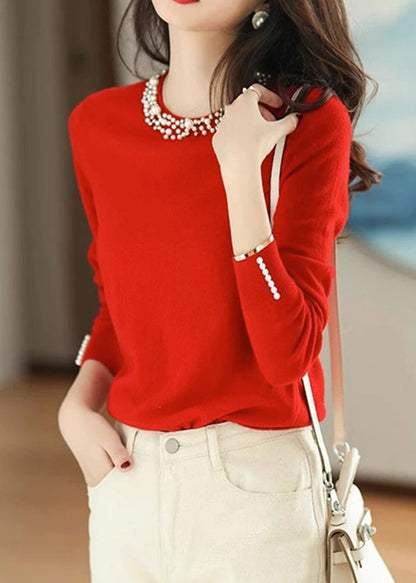 Bohemian Yellow Nail Bead Knit Shirt Spring TN012