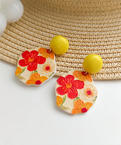 Glaze Drop Silver Bohemian Earrings Yellow Floral Srerling