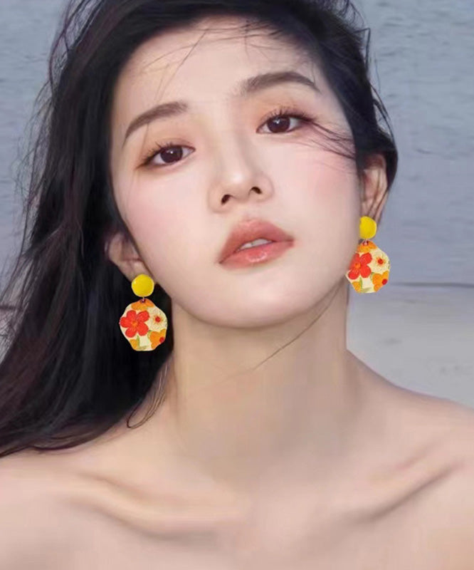 Glaze Drop Silver Bohemian Earrings Yellow Floral Srerling