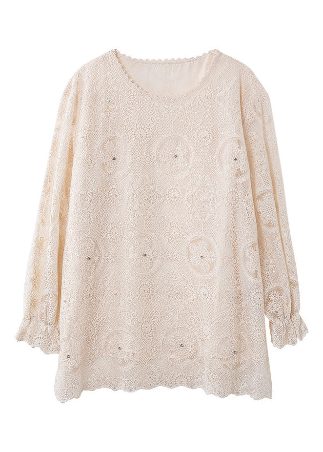 Flare Top Boho Out Chiffon Apricot Embroidered Hollow Sleeve