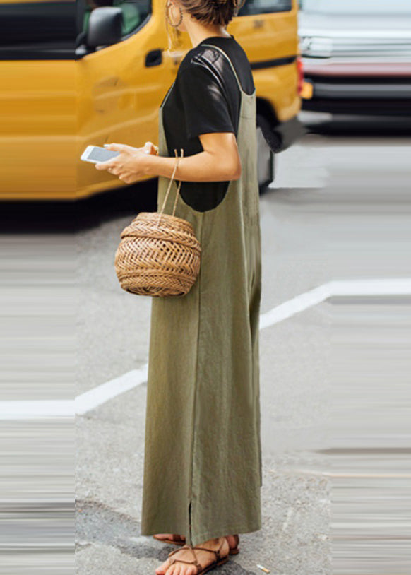 Neck Jumpsuit Army Green Slash Boho Sleeveless Solid
