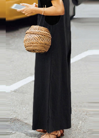 Neck Jumpsuit Army Green Slash Boho Sleeveless Solid