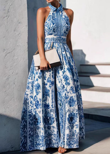 Boho Print Collar Blue Pan Dress Peter Baby Summer Maxi