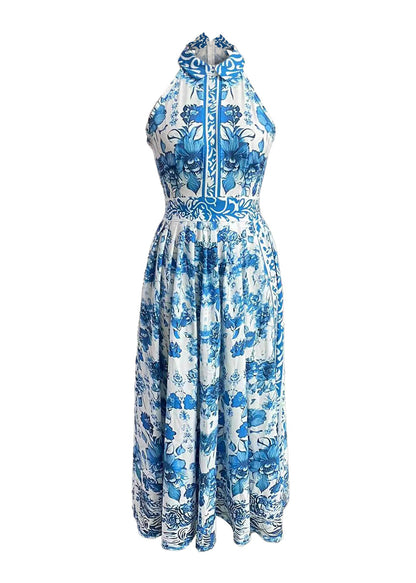Boho Print Collar Blue Pan Dress Peter Baby Summer Maxi