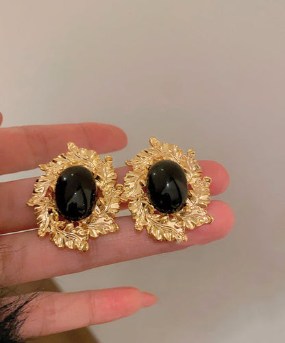 Boho Black Copper Zircon Pearl Stud Earrings WH012