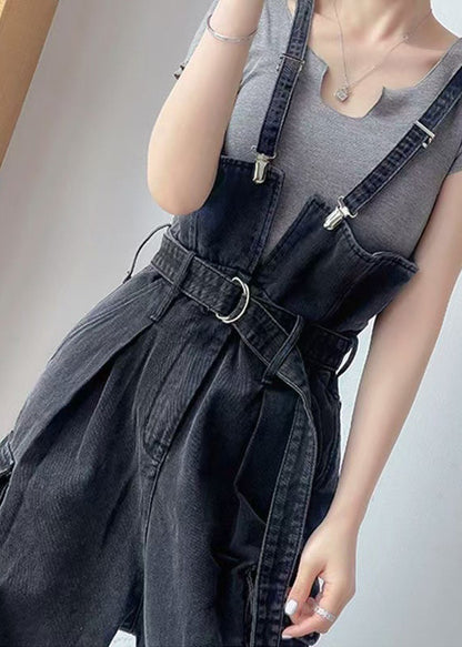 Tunic Black Boho Denim Pockets Jumpsuit Overalls Summer
