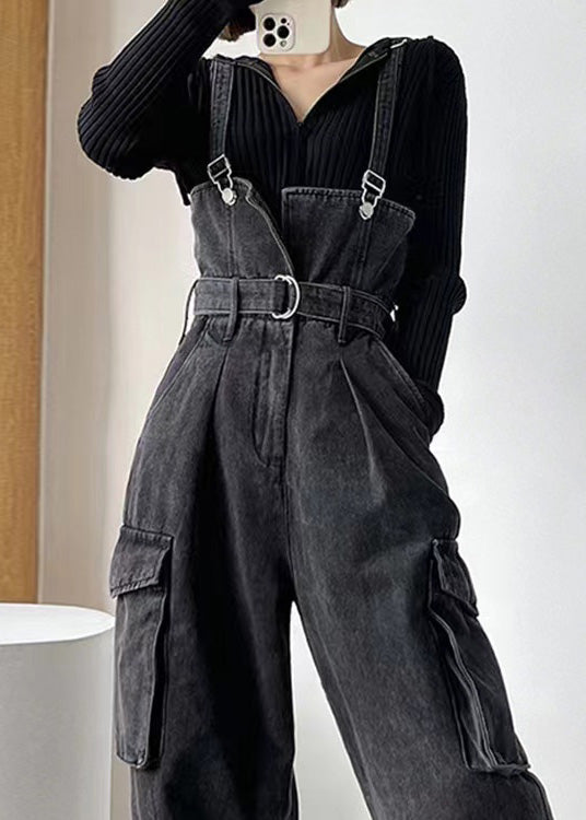 Tunic Black Boho Denim Pockets Jumpsuit Overalls Summer