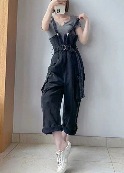 Tunic Black Boho Denim Pockets Jumpsuit Overalls Summer