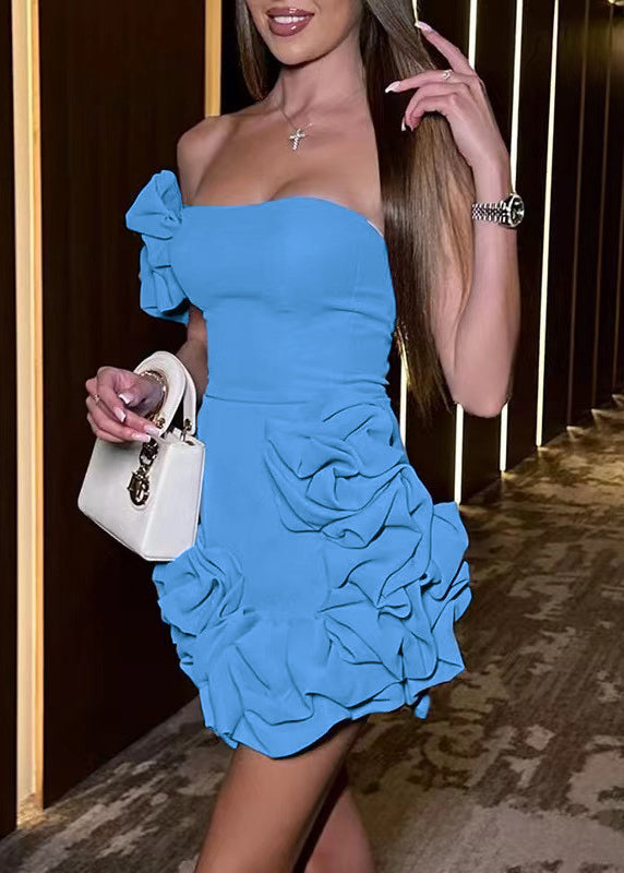 Strapless Summer Blue Dress Boho Backless Wraped