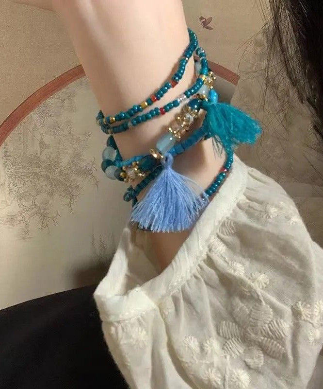 Bracelet Boho Hand Beading Multilayer Woven Tassel Charm Blue