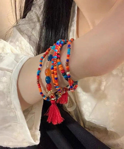 Bracelet Boho Hand Beading Multilayer Woven Tassel Charm Blue