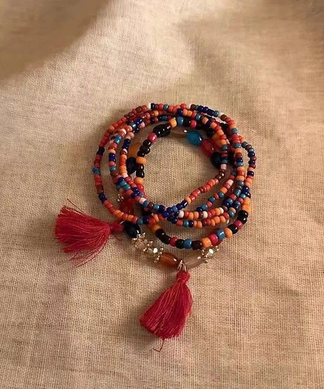 Bracelet Boho Hand Beading Multilayer Woven Tassel Charm Blue