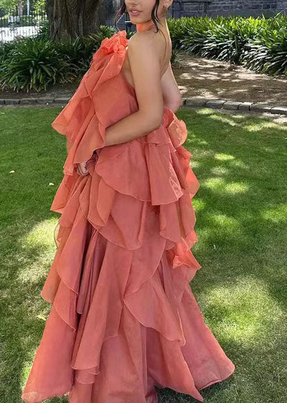 Ruffled Design Strap Chiffon Boho Asymmetrical Blue Spaghetti