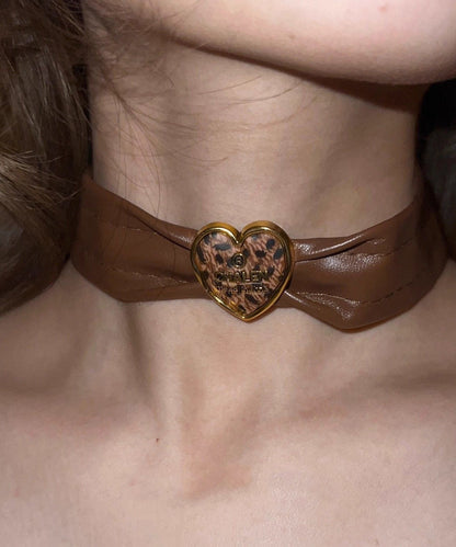 Patchwork Leather Brown Boho Love Choker