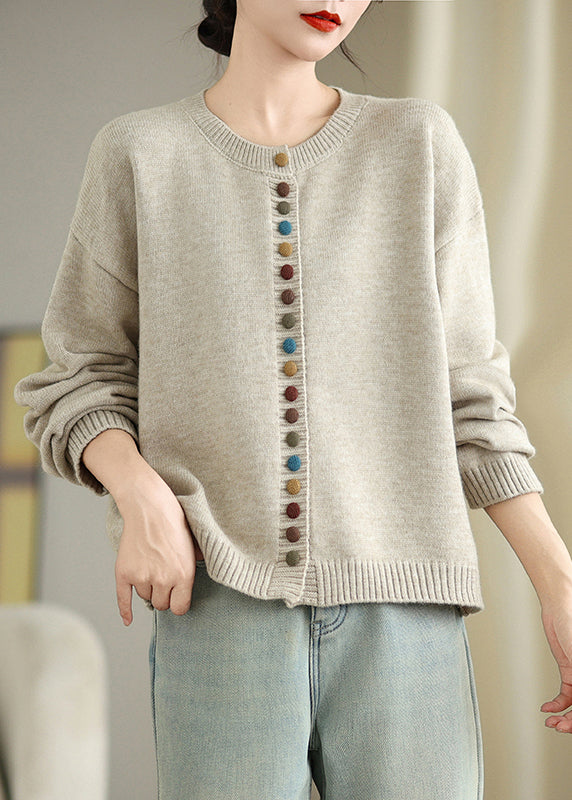 Boho Dull Grey Colorful Buttons Knit Cardigans Spring TM020