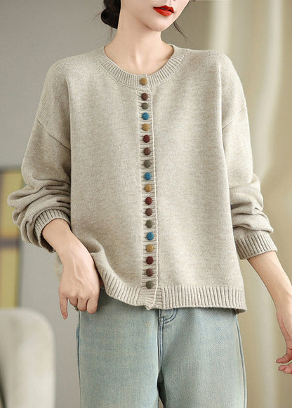 Boho Dull Grey Colorful Buttons Knit Cardigans Spring TM020